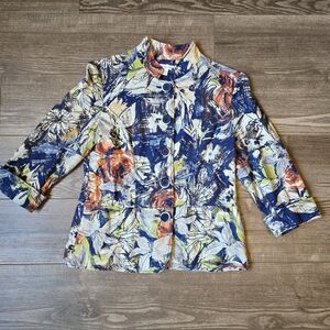 COLDWATER CREEK Jacket 10 Cotton Floral Cuff Sleeve Blazer Grandma Artsy Boho